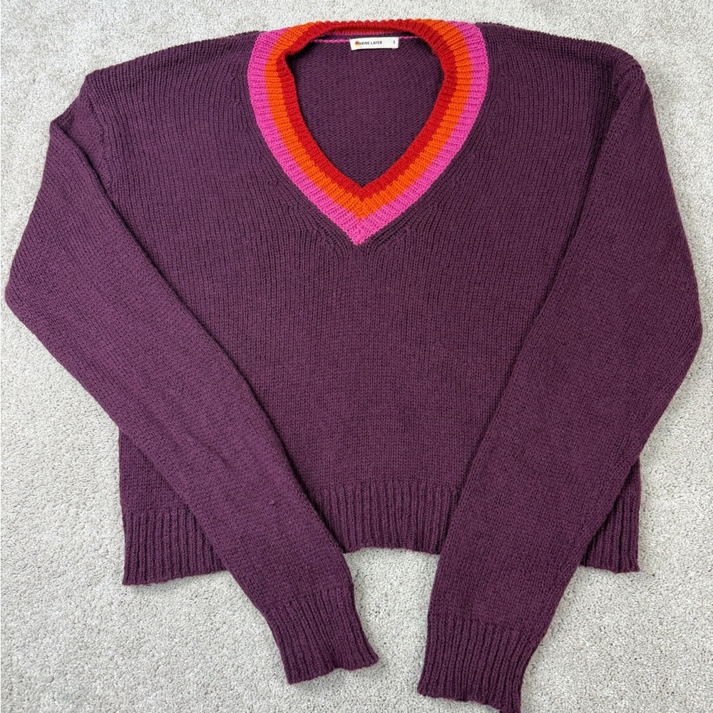 Marine Layer Bella‎ Cropped Sweater Plum V Neck Wool Blend Women’s Small $148